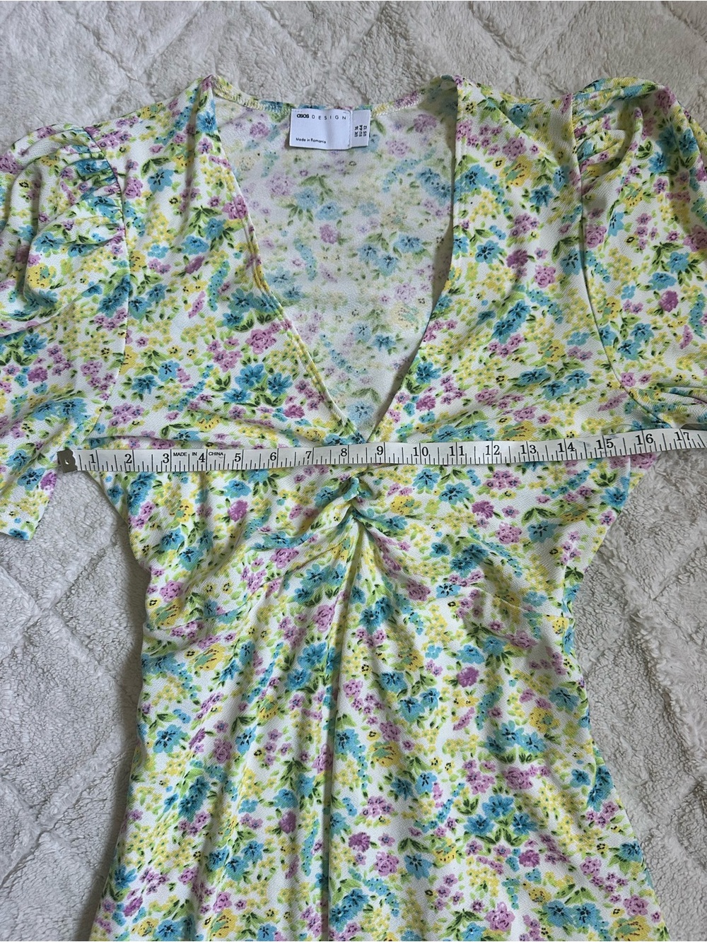 Asos Design | Pastel Floral Short Sleeve Midi Tea Dress | Size 12 - Picture 7 of 8